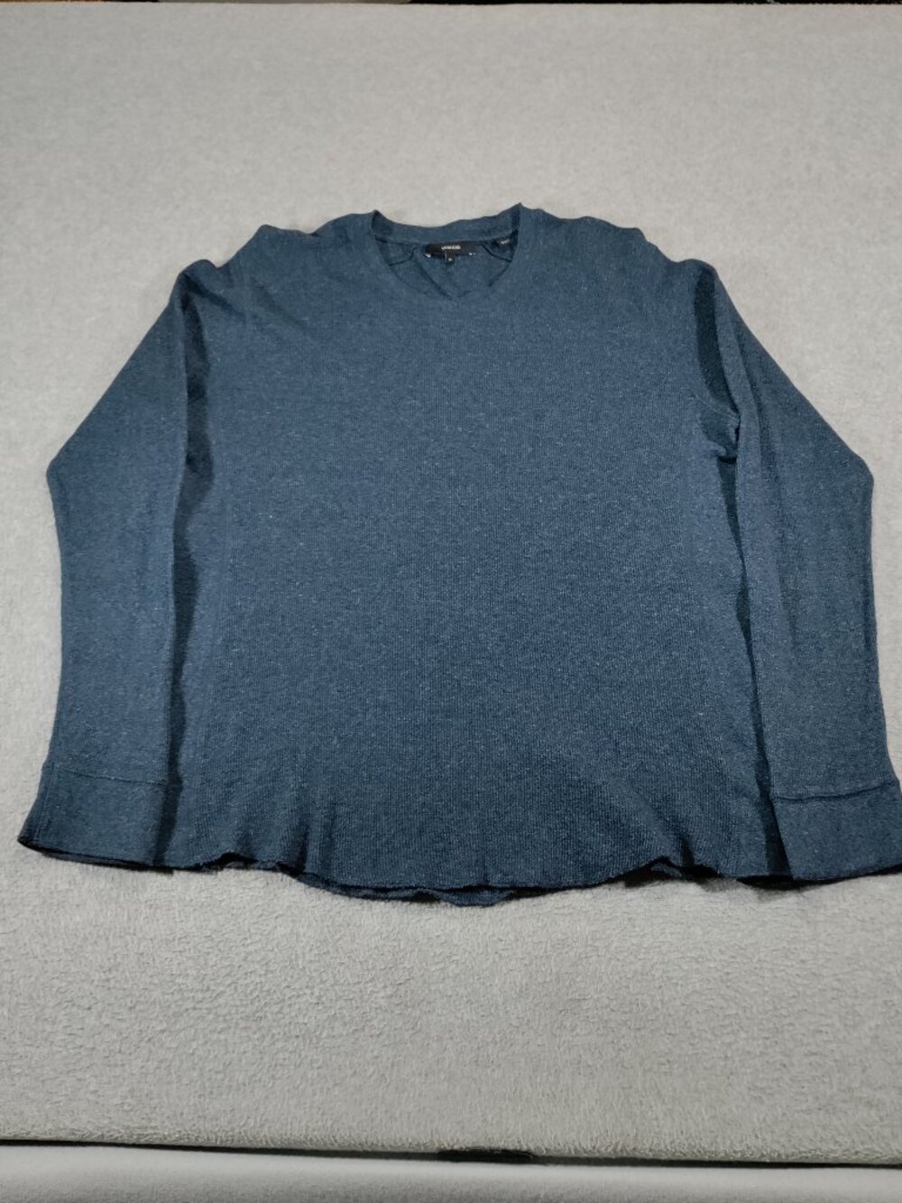 Vince Mens XL Slim Fit Waffle Knit Long Sleeve T Shirt Blue Heather